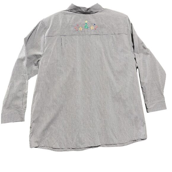 Karen Scott Plus 3X Gingham Christmas Shirt Button Up Embroidered Holiday Top - Picture 6 of 7